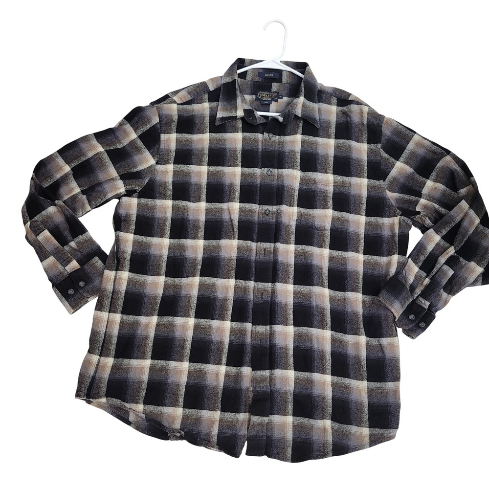 Pendleton Mason Plaid Flannel Shirt Mens XXL Black Grey Tan Cotton Workwear
